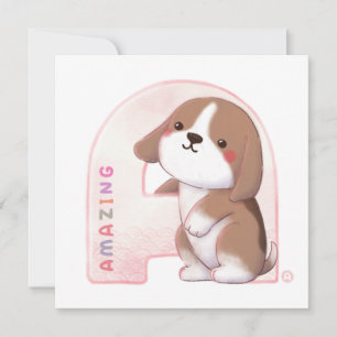 Tarjeta Festiva Serie Alphabet: "A" Ilustracion Beagle asombroso