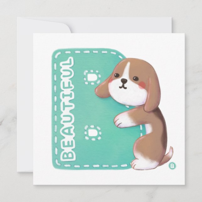 Tarjeta Festiva Serie Alphabet: "B" Hermoso Ilustracion Beagle (Anverso)