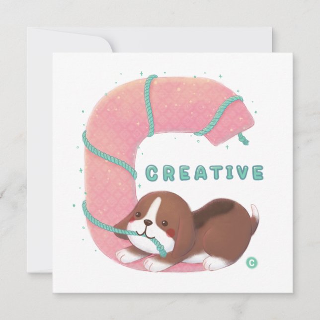 Tarjeta Festiva Serie Alphabet: Ilustracion Creativo Beagle "C" (Anverso)