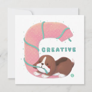 Tarjeta Festiva Serie Alphabet: Ilustracion Creativo Beagle "C"