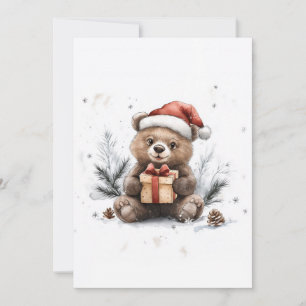 Tarjeta Festiva Serie de Navidades animales Bear Santa Hat