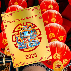 Tarjeta Festiva Serpiente bebé azul Año Nuevo Chino Suerte