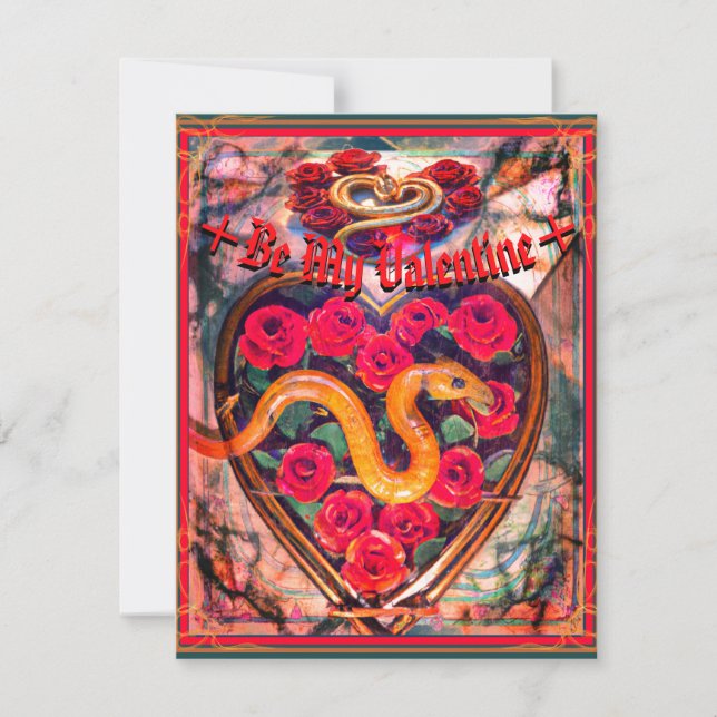 Tarjeta Festiva Serpiente, corazón y Rosas mortales Poster de San  (Anverso)