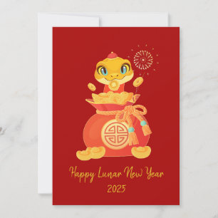 Tarjeta Festiva Serpiente de dibujos animados linda con saco de di