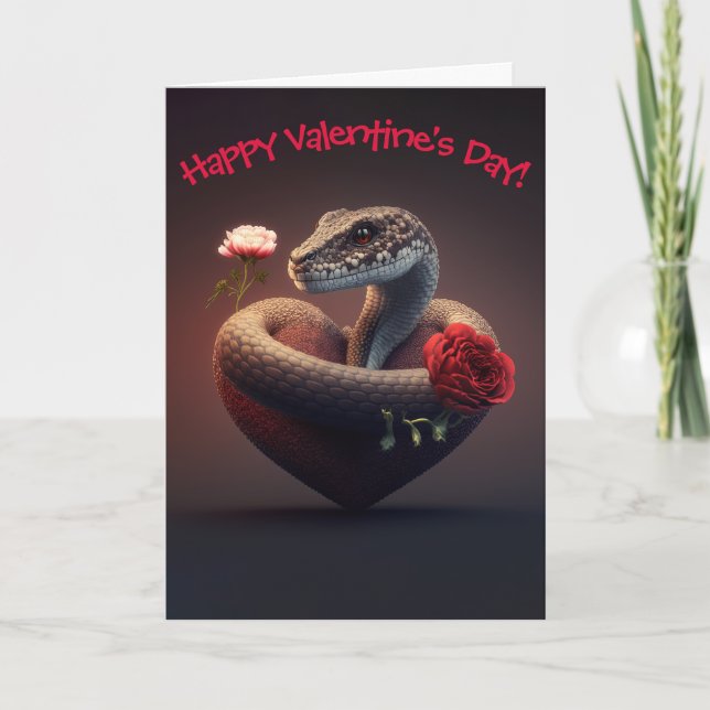 Tarjeta Festiva Serpiente dulce con flores para El día de San Vale (Anverso)