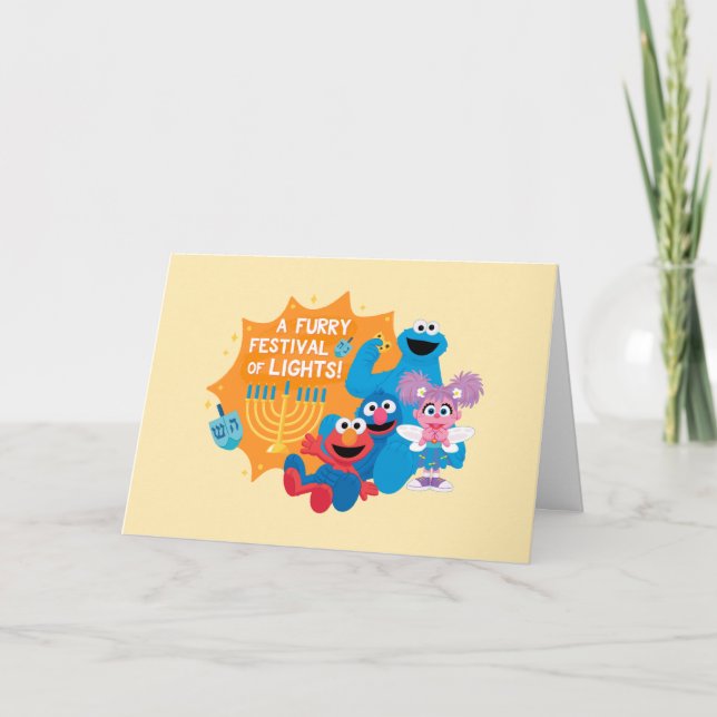 Tarjeta Festiva Sesame Street | Un festival de luces peludo! (Anverso)