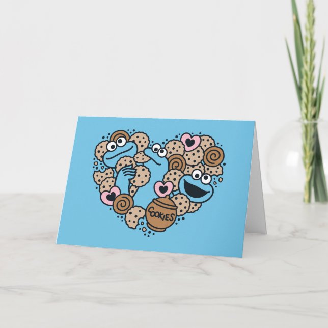 Tarjeta Festiva Sésamo Sésamo | Galleta Monstruo Corazón Doodle (Anverso)
