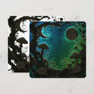 Tarjeta Festiva Setas y Lunas Azul Teal Fairycore Scrapbook
