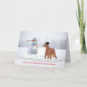 Tarjeta Festiva Setter irlandés con Snowman