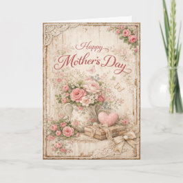 Tarjeta Festiva Shabby Chic Pink Floral Lace Mothers Day