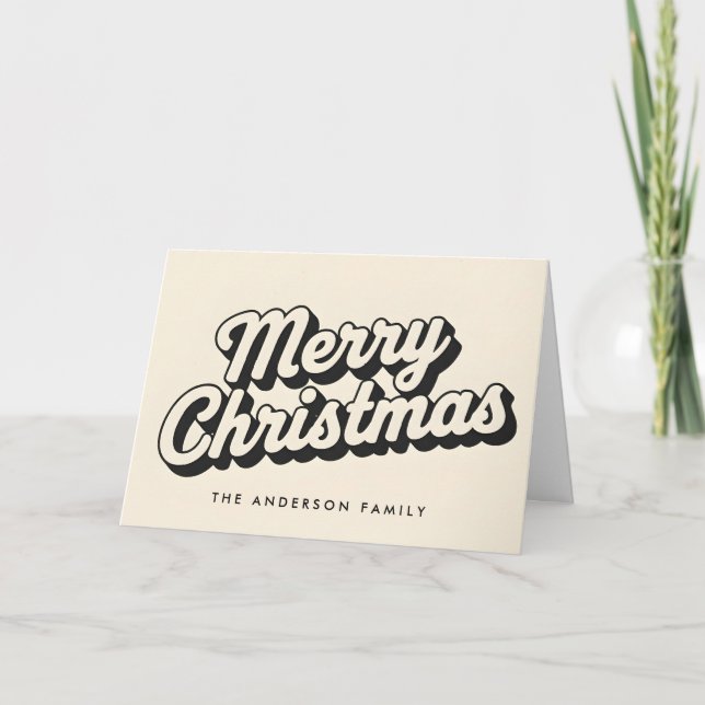 Tarjeta Festiva Shadowed Retro Script Merry Christmas (Anverso)