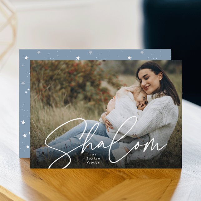 Tarjeta Festiva Shalom dibujado con foto completa Hanukkah (Subido por el creador)