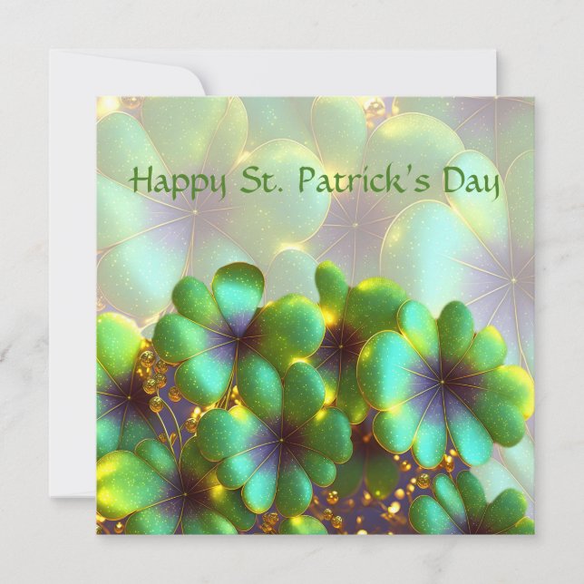 Tarjeta Festiva Shamrock con acentos dorados, Día de San Patricio (Anverso)