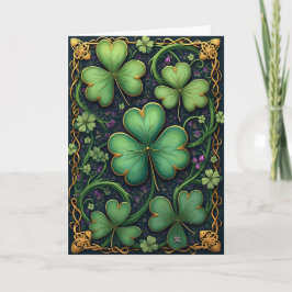 Tarjeta Festiva Shamrock en marco celta Día de Patrick