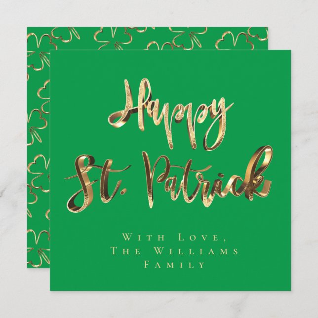 Tarjeta Festiva Shamrock Green Clovers Pattern Happy St. Patrick (Anverso / Reverso)