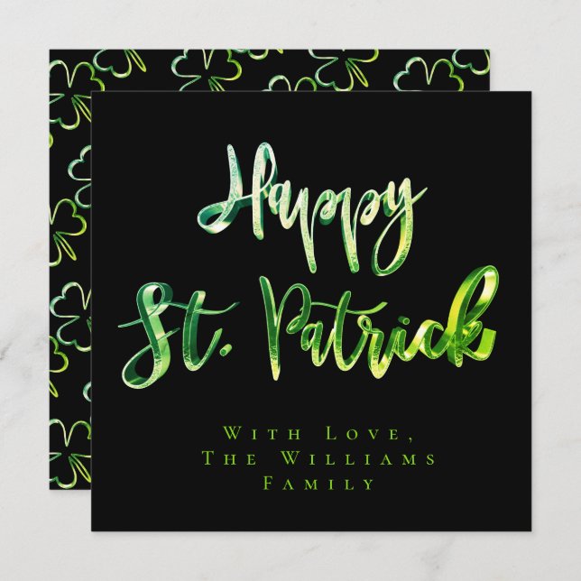 Tarjeta Festiva Shamrock Green Clovers Pattern Happy St. Patrick (Anverso / Reverso)
