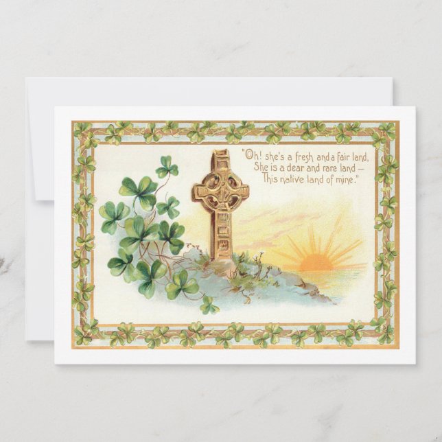 Tarjeta Festiva Shamrock vintage y cruz celta (Anverso)