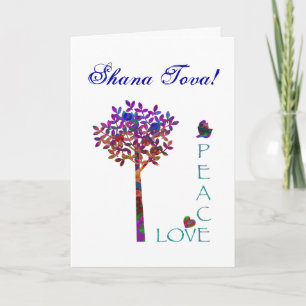 Tarjeta Festiva Shana Tova-Peace y Love Apple Tree