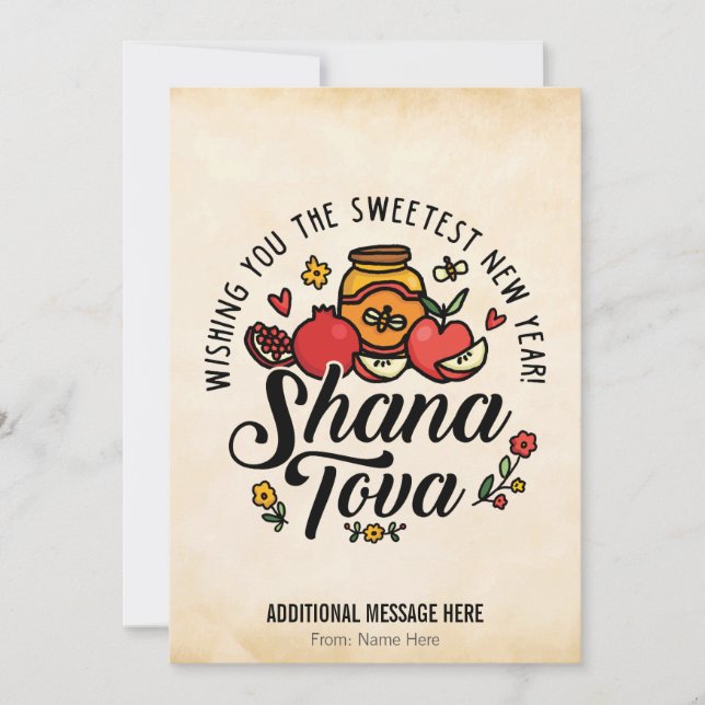 Tarjeta Festiva Shana Tova, Rosh Hashanah, Año Nuevo Judío (Anverso)