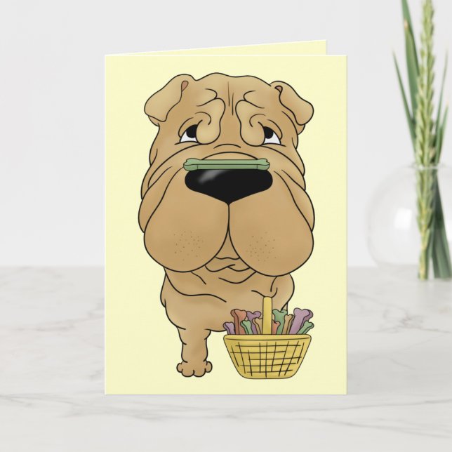 Tarjeta Festiva ¿Shar-Pei - caza del hueso de Pascua, cualquier (Anverso)