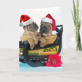 Tarjeta Festiva Shar pei chino con gorras de x-mas