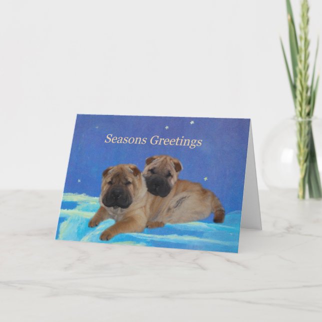 Tarjeta Festiva Shar Pei Puppy Seasons Greetings (Anverso)