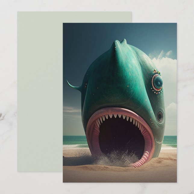 Tarjeta Festiva Shark sculpture on the beach (Anverso / Reverso)