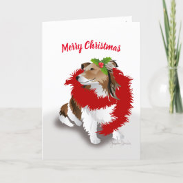 Tarjeta Festiva Sheltie, Red Scarf y Holly, Navidades de vacacione