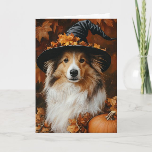 Tarjeta Festiva Sheltie Witch Halloween (Anverso)