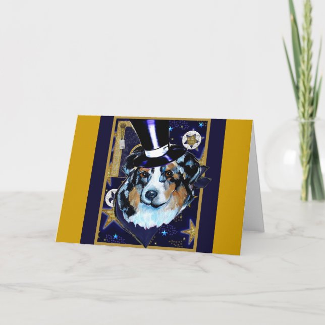 TARJETA FESTIVA SHEPHERD AUSTRALIANO (Anverso)