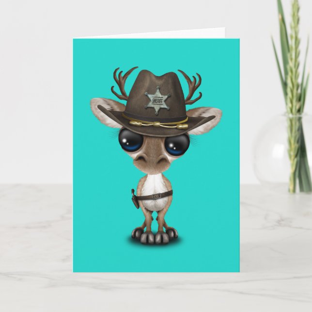 Tarjeta Festiva Sheriff lindo del reno del bebé (Anverso)