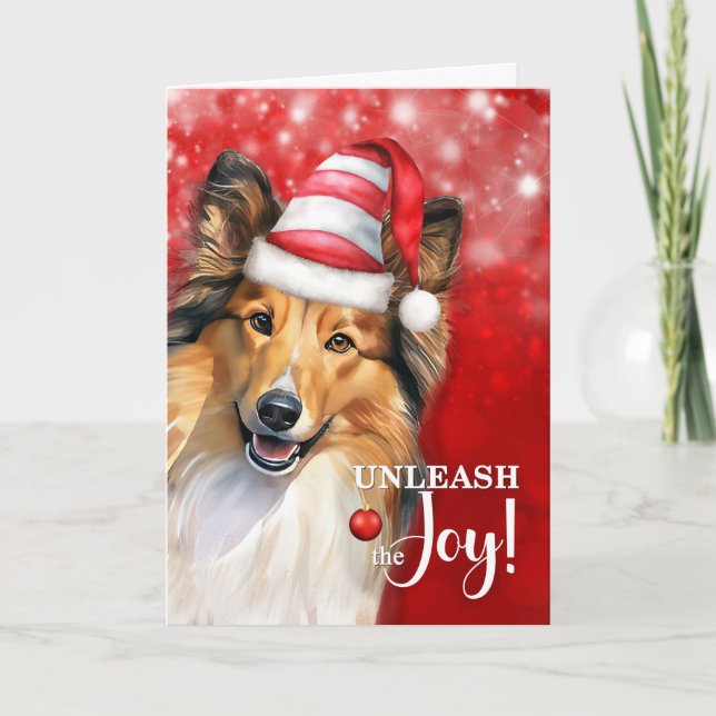 Tarjeta Festiva Shetland Sheepdog desata a los Navidades de la ale (Anverso)