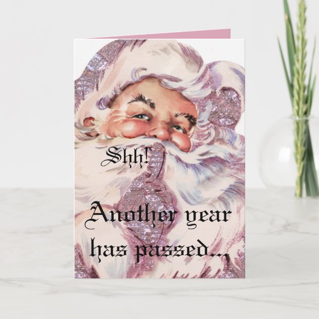 Tarjeta Festiva ¡Shh! Son Navidades rosados de Santa Victoriana (Anverso)