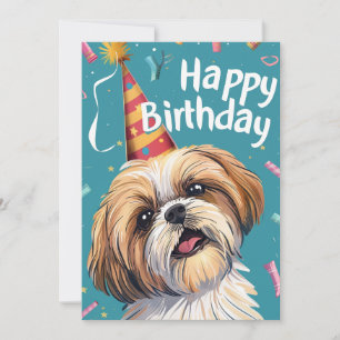 Tarjeta Festiva Shi Tzu Feliz cumpleaños
