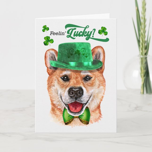 Tarjeta Festiva Shiba Inu Dog Feelin's Lucky St Patrick's Day (Anverso)