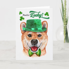 Tarjeta Festiva Shiba Inu Dog Feelin's Lucky St Patrick's Day
