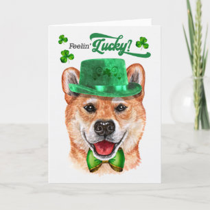 Tarjeta Festiva Shiba Inu Dog Feelin's Lucky St Patrick's Day