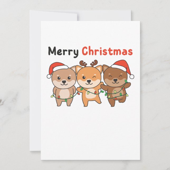 Tarjeta Festiva Shiba Inu Merry Christmas Cute Dogs (Anverso)