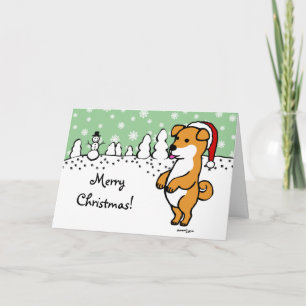 Tarjeta Festiva Shiba Inu Puppy Navidades Santa