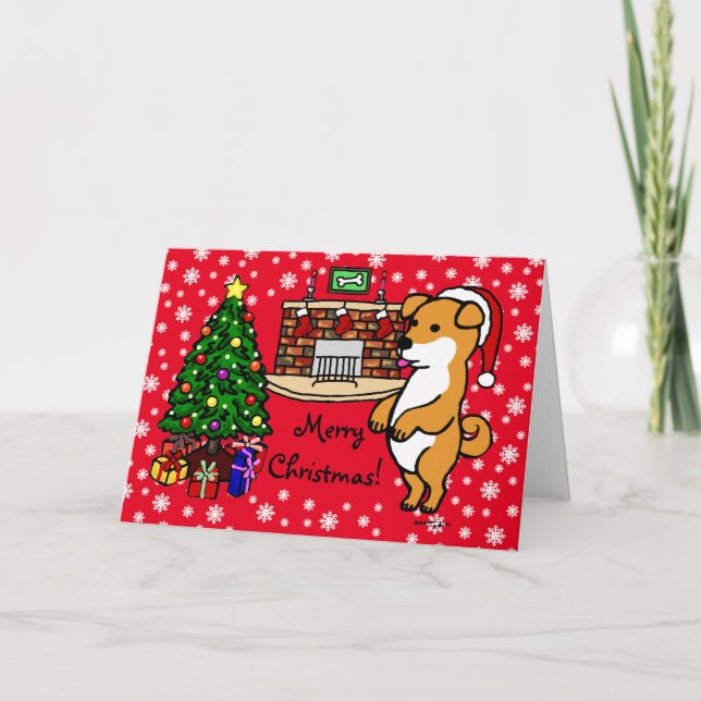 Tarjeta Festiva Shiba Inu Puppy Navidades Santa Red (Anverso)
