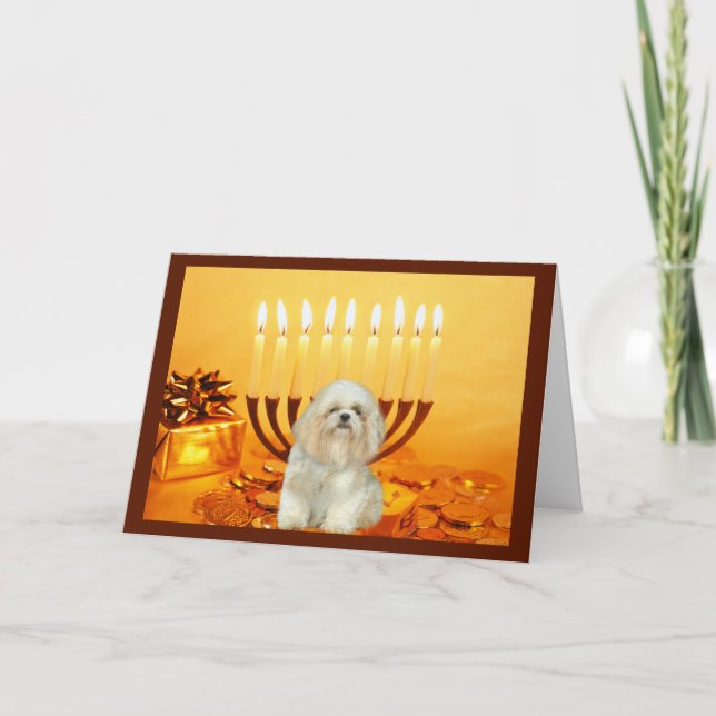 Tarjeta Festiva Shih Tzu Chanukah Card Menorah (Anverso)