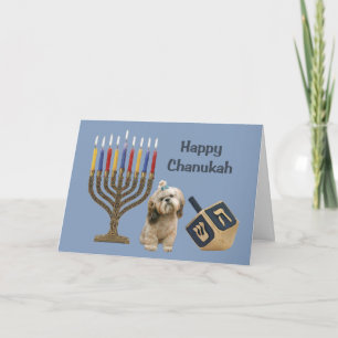 Tarjeta Festiva Shih Tzu Chanukah Card Menorah Dreidel