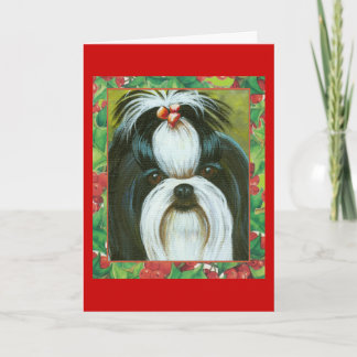 Tarjeta Festiva Shih Tzu con Holly por los Navidades