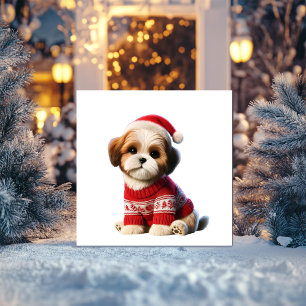 Tarjeta Festiva Shih Tzu con Suéter Rojo