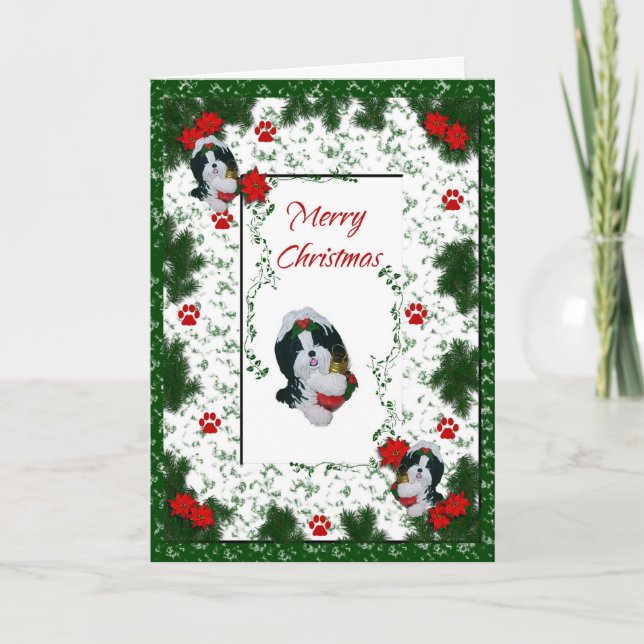 Tarjeta Festiva Shih Tzu Merry Christmas Holiday Card (Anverso)