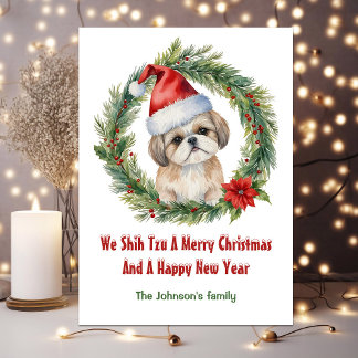 Tarjeta Festiva Shih Tzu Santa Cute Navidades graciosos
