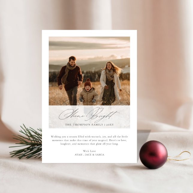 Tarjeta Festiva Shine Bright Elegant Script Rustic Christmas Photo (Subido por el creador)