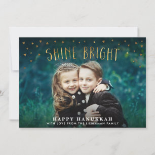 Tarjeta Festiva Shine Bright Faux Relieve metalizado dorado Hanukk
