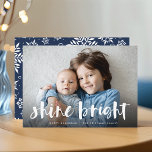 Tarjeta Festiva Shine Bright | Foto completa Hanukkah<br><div class="desc">La tarjeta de fotografía festiva Hanukkah muestra su foto horizontal o orientada al paisaje favorita en todo el sangrado,  con "brillo brillante" colocado en la tipografía de pincel con letras blancas. Personaliza la parte delantera de la tarjeta con tus nombres y mensajes de vacaciones cortos.</div>