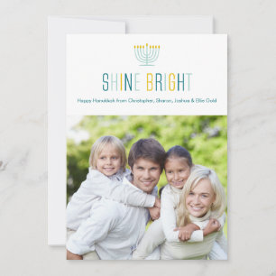 Tarjeta Festiva Shine Bright Hanukkah Photo Card